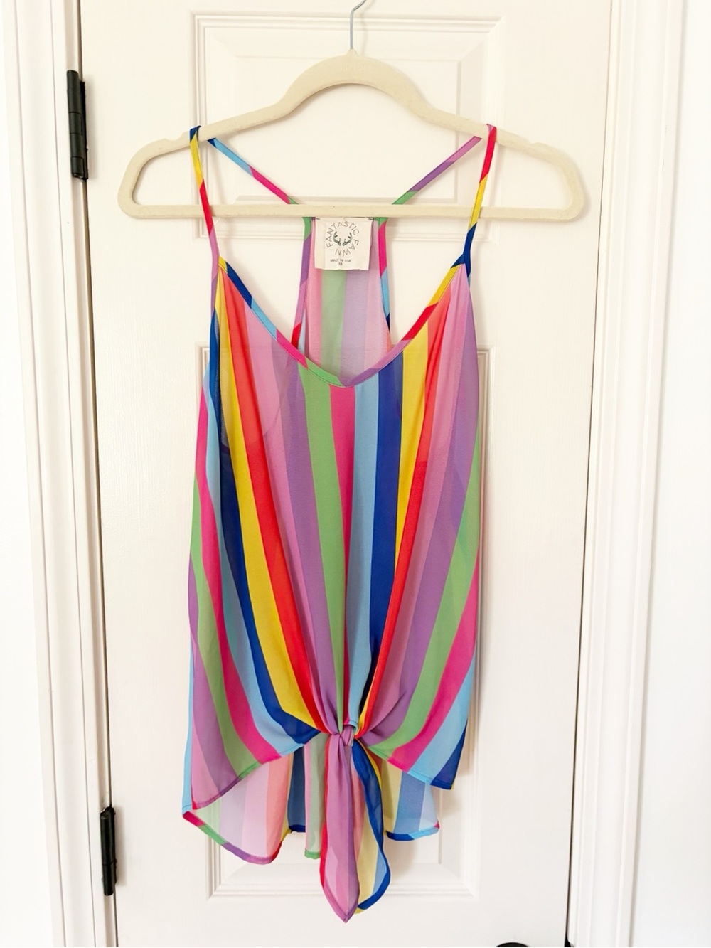M • Fantastic Fawn Rainbow Stripe Tie-Front Camisole Top